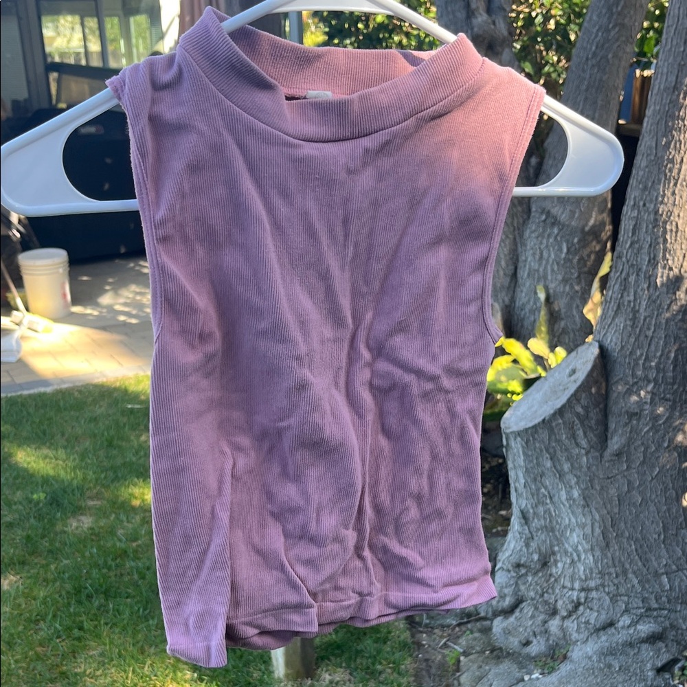 Sleeveless Ribbed Mock Neck Crop Top - Dusty Mauve